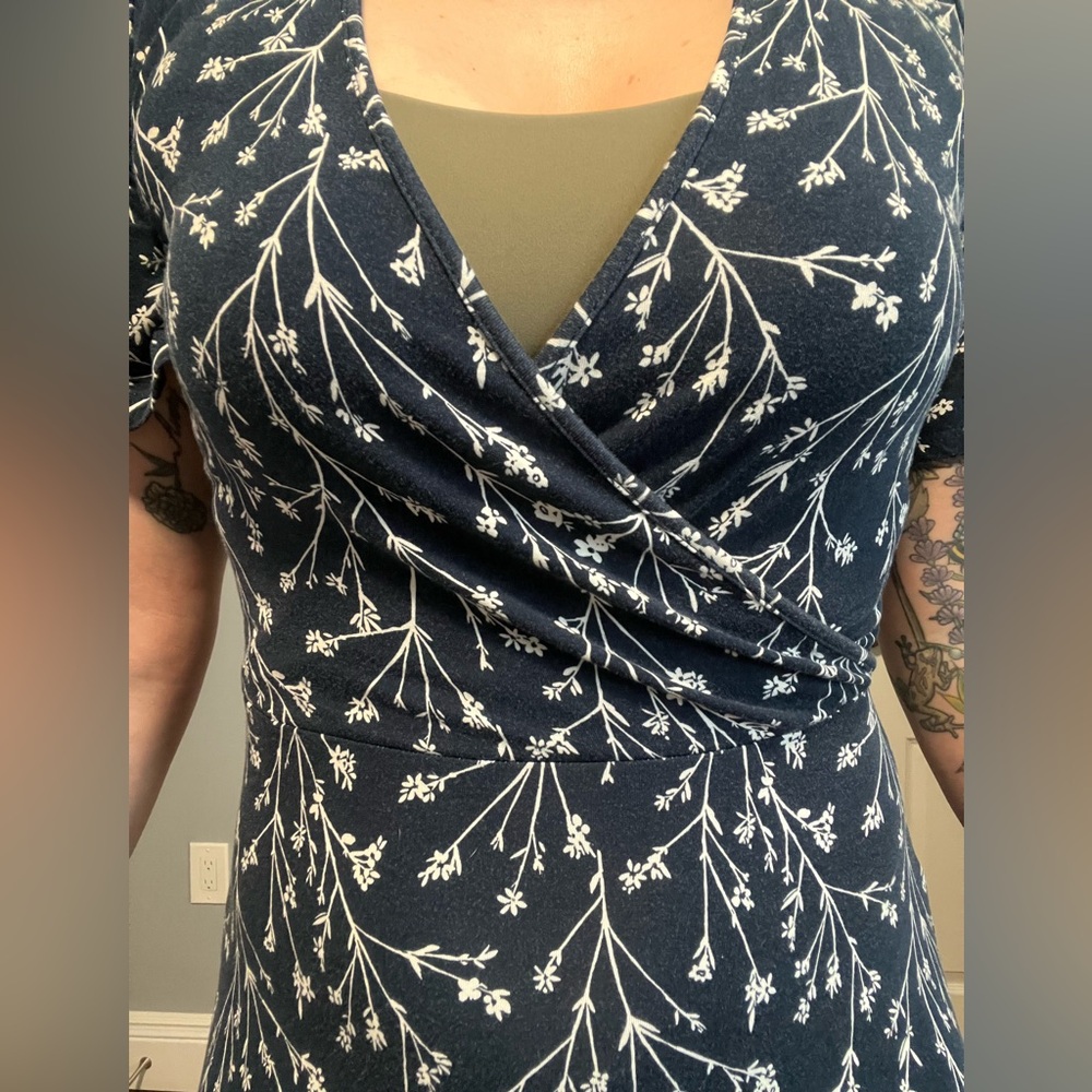 Hawthorne casual navy and white faux wrap dress - Picture 2 of 3